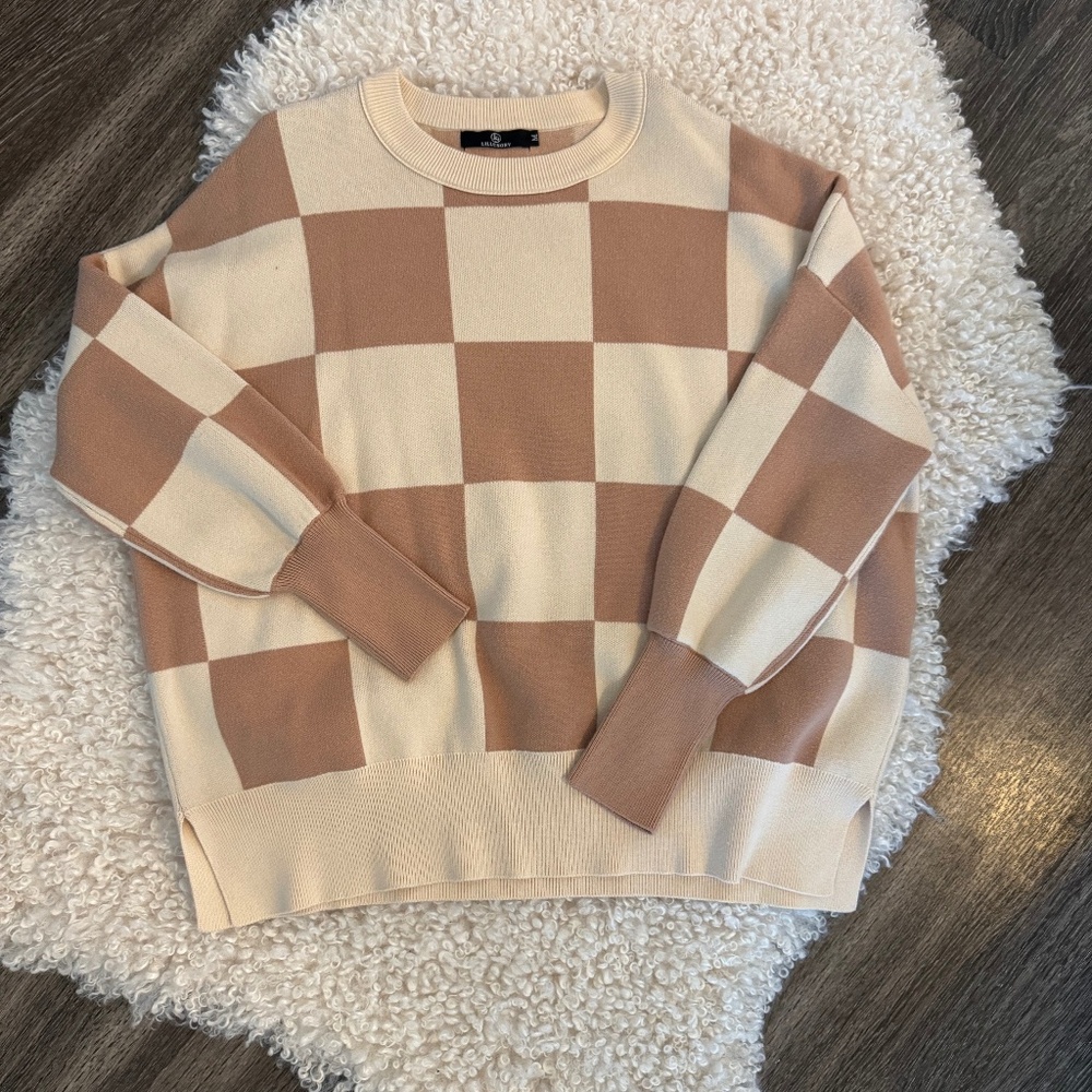 Neutral Checkered Oversized Batwing Sweater
